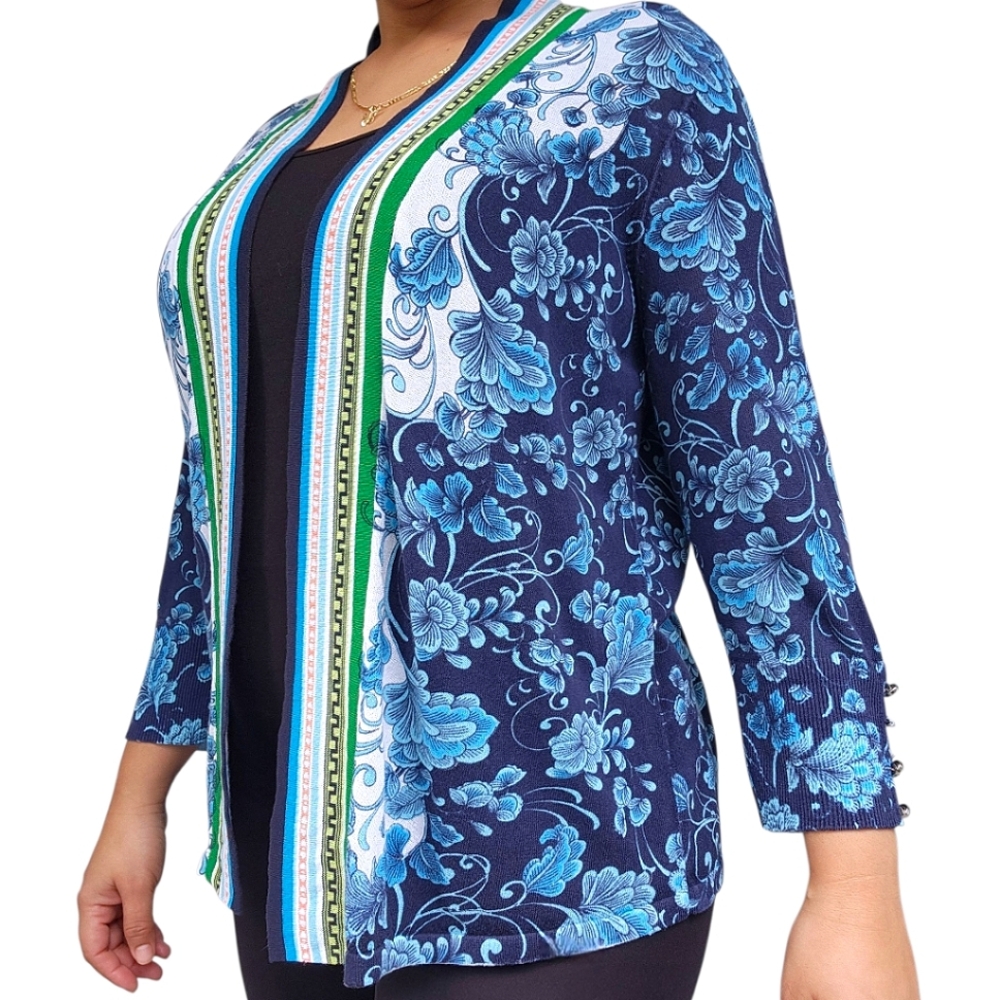 Chico's Women's Sweater Layer Open-Front Cardigan Green-Blue Size 2 (US Large) - Picture 3 of 15